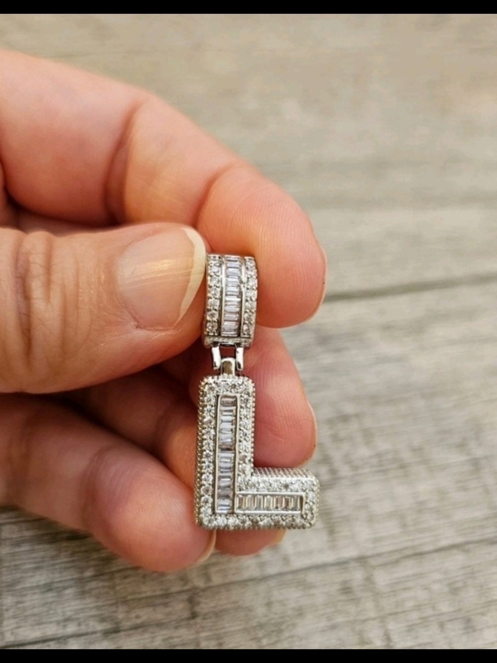 Sterling Silver L-Shaped Pave CZ Pendant in Silver